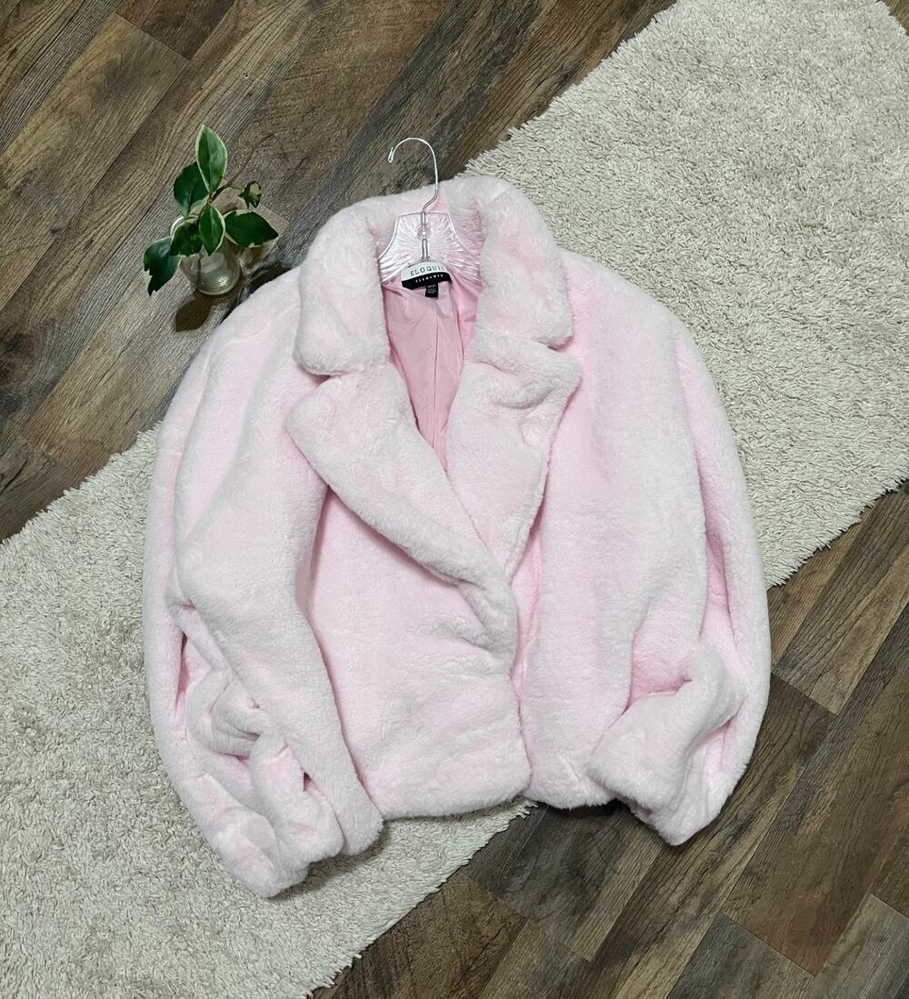 Eloquii Size 18/20 Pastel Pink Faux Fur Cropped Coat